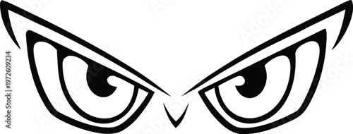 Angry eyes, aggressive gaze, black vector illustration, emotive face, graphic design element