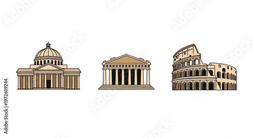 Roman Architecture Landmarks Collage Illustration.
