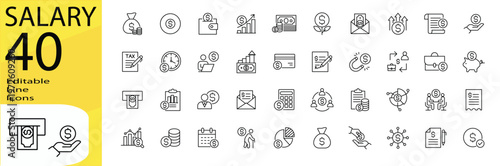 Salary icon set. Editable stroke.