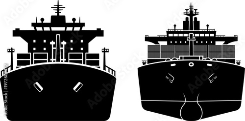 Silhouette of tanker ship front view