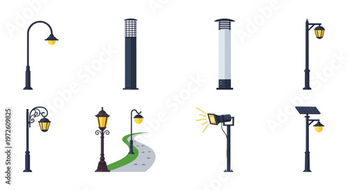 Street lamps in various designs.