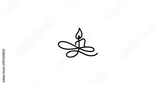 Minimalist Candle Flame Line Art Drawing, Abstract Zen Symbol, White Background