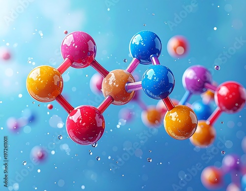 Abstract Molecular Structure with Colorful Atoms and Bonds.