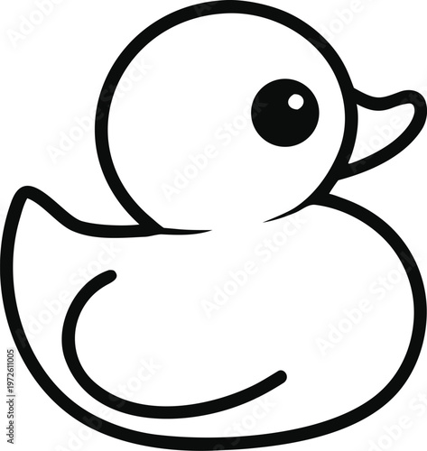 Rubber Duck, Black and White Vector, Cartoon Illustration, Bath Time Icon