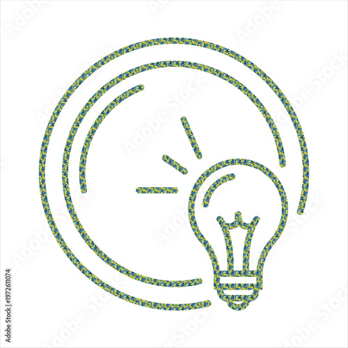 Lightbulb icon centered within a circular frame symbolizes a brilliant idea or creative thinking process.