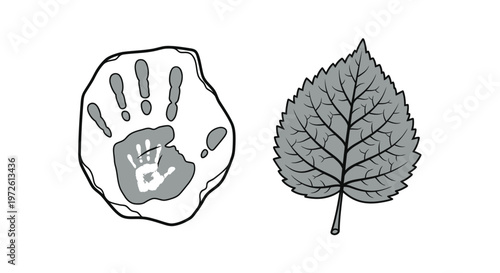 Handprint and leaf illustration drawing.