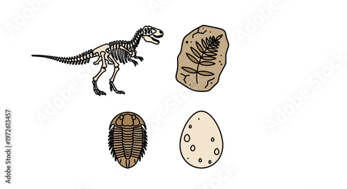 Dinosaur skeleton standing next to eggs.