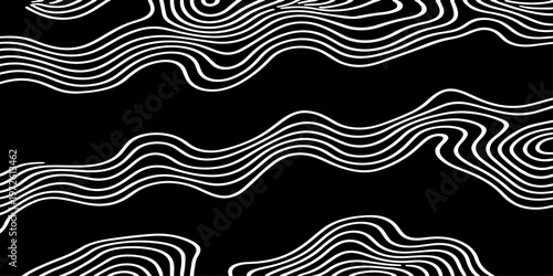 Abstract Black and White Topographic Contour Lines Vector Illustration Digital Landscapes and Geographic Elevation Patterns
