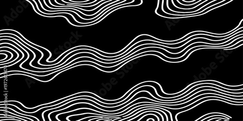 Abstract Black and White Topographic Contour Lines Vector Illustration Digital Landscapes and Geographic Elevation Patterns
