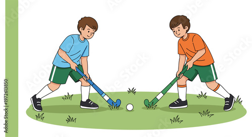 Hockey Game Icon Set Featuring Two Players Competing with Hockey Sticks for Sports, Competition, and Activity Design Projects