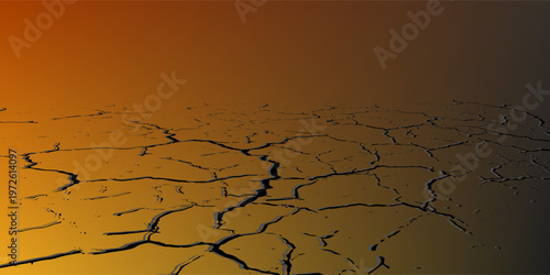 Cracked Dry Earth Drought Landscape At Sunset Showing Arid Barren Soil And Climate Change Impact
