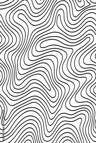 Abstract Black and White Topographic Contour Lines Vector Illustration Digital Landscapes and Geographic Elevation Patterns