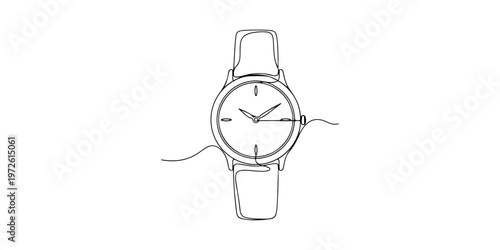 Continuous one line of a minimalist watch, symbolizing time and efficiency, style hand drawing vector illustration.