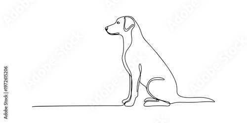 Continuous one line of a sitting dog, symbolizing loyalty and friendship, style hand drawn vector illustration.
