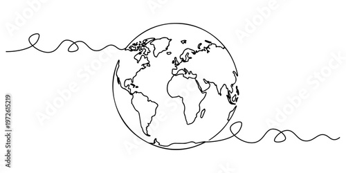 Continuous one line of a world globe, a symbol of globalization and connectivity, style hand drawn vector illustration.