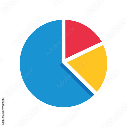 Pie chart data presentation with three colorful segments isolated on white background vector