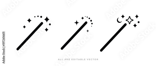 Simple collection of Magic Wand Silhouette Vector Icon Set on white background