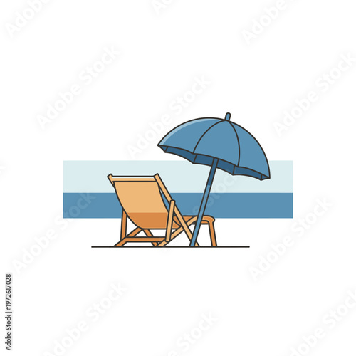 Beach Chair and Blue Umbrella.