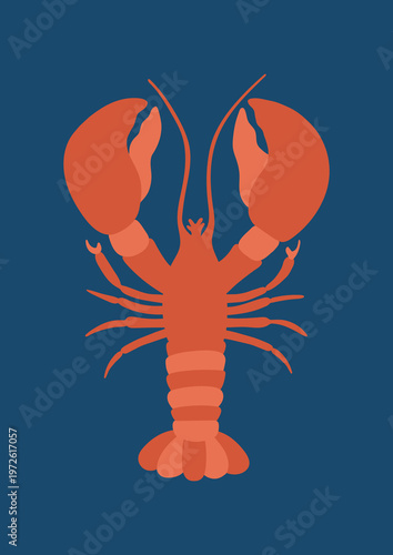Nautical Coastal Poster with Lobster Flat Design Vector Illustration
