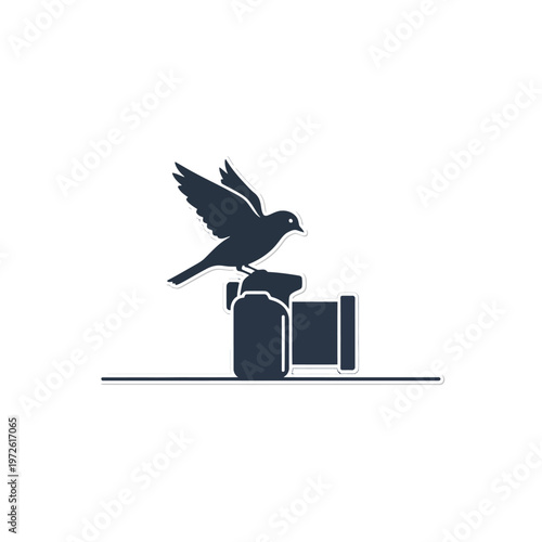 Bird on a gift box flying.