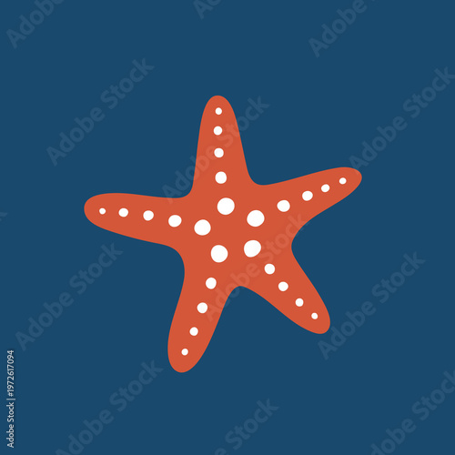 Nautical Coastal Poster with Starfish Flat Design Vector Illustration
