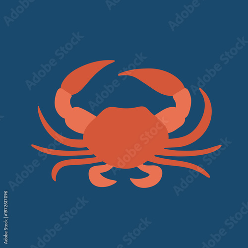 Nautical Coastal Poster with Crab Flat Design Vector Illustration

