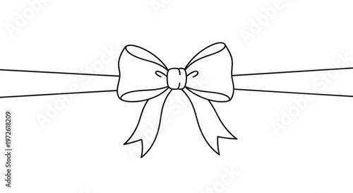 simple white ribbon tied in a neat bow with horizontal tails is shown in a clean black outline illustration for decorative and gift use.