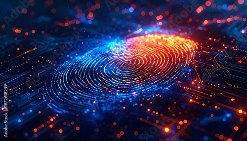 Digital Fingerprint Security Concept with Glowing Data Streams.
