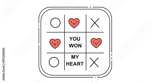 Creative tic-tac-toe game board featuring heart symbols and the message 'YOU WON MY HEART' for romantic and Valentine's Day themes.