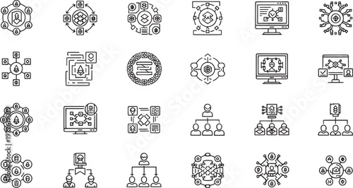 Web3 Blockchain Technology and Decentralized Finance Outline Icon Set