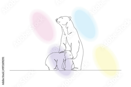 White polar beer with his baby 