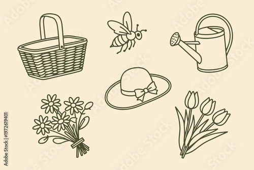 Spring picnic and gardening line picnic basket watering can