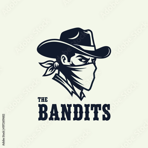 Outlaw Cowboy Bandit Logo with Bandana Face Mask and Hat