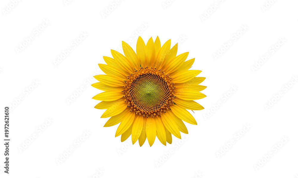 Obraz premium Beautiful bright yellow sunflower with green center petals isolated on transparent background transparent background