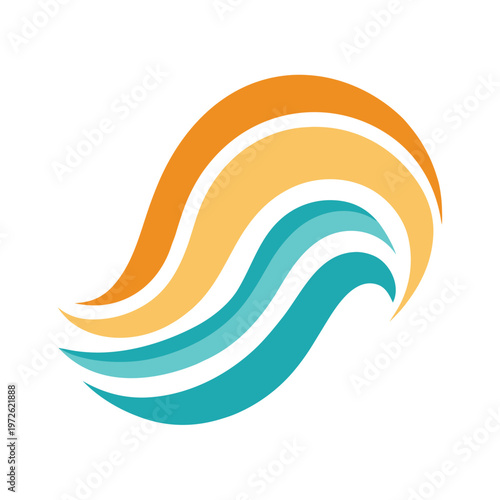 Abstract wave symbol with swirling orange and teal lines representing wind and water