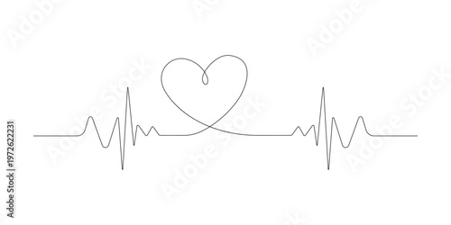 Continuous one line continuous one line heartbeat ekg rhythm with heart symbol