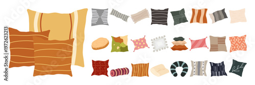Flat Illustrated Decorative Pillow Cushion Collection Set