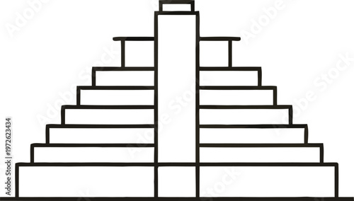 Minimalist Mayan Pyramid Chichen Itza Line Art Icon of El Castillo Temple for Mexico Travel Branding