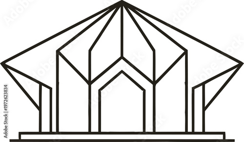 Minimalist Geometric Circus Tent Icon Line Art Illustration for Entertainment and Carnival Event Branding