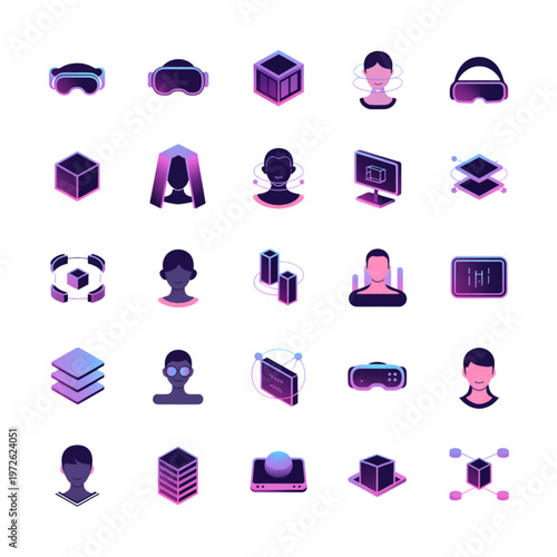 Virtual reality with neon gradient on black background