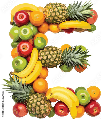 PrintNumber five made of fresh tropical fruits, colorful healthy food typography design, organic produce forming numeral vector illustration isolated on white background