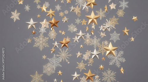 Festive Gold and Silver Star and Snowflake Decorations for Holiday Celebrations