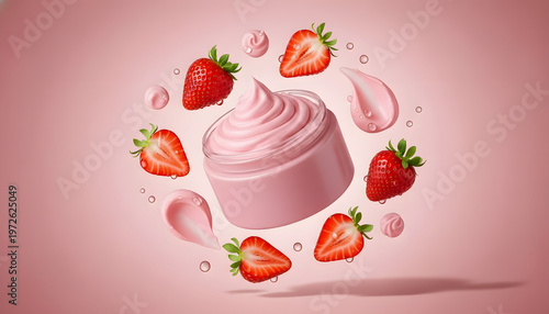 Vibrant arrangement of strawberries and cream with transparent background