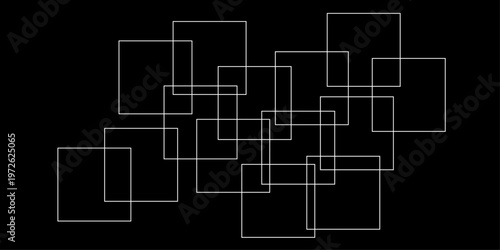 abstract black and white geometric line pattern seamless vector illustration with overlapping rectangles and modern minimal technology inspired design