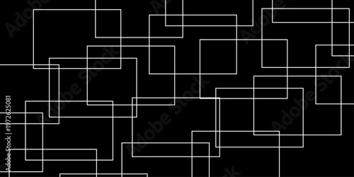 abstract black and white geometric line pattern seamless vector illustration with overlapping rectangles and modern minimal technology inspired design