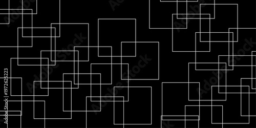 abstract black and white geometric line pattern seamless vector illustration with overlapping rectangles and modern minimal technology inspired design