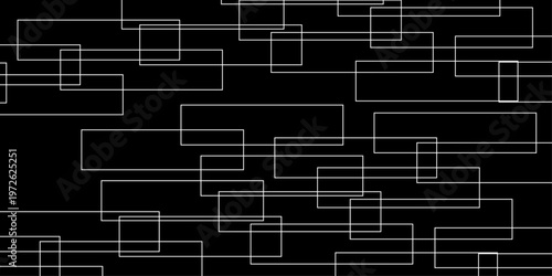 abstract black and white geometric line pattern seamless vector illustration with overlapping rectangles and modern minimal technology inspired design