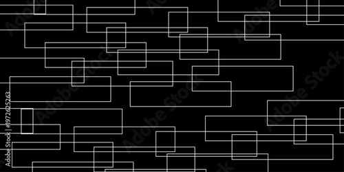 abstract black and white geometric line pattern seamless vector illustration with overlapping rectangles and modern minimal technology inspired design