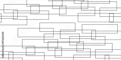 abstract black and white geometric line pattern seamless vector illustration with overlapping rectangles and modern minimal technology inspired design