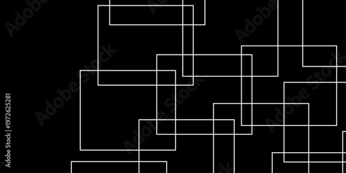 abstract black and white geometric line pattern seamless vector illustration with overlapping rectangles and modern minimal technology inspired design